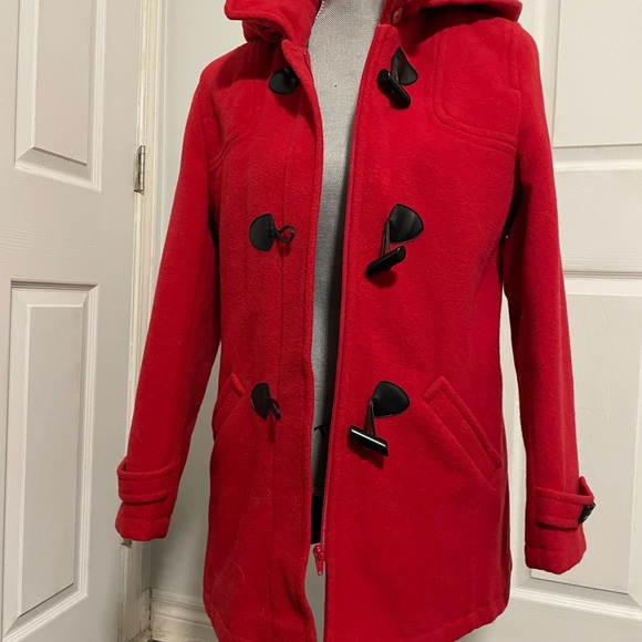 Red hooded wool winter coat size small by Penman's - Picture 2 of 5